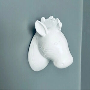 3/$22🩶 Mini Zebra Head Bust Wall Hanging White Painted Gallery Wall Safari Boho